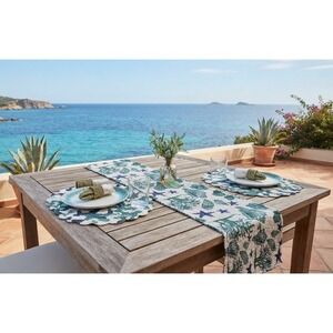 Vintage C&F Enterprises Quilted Table Runner Placemats Seashells Coastal 3pc